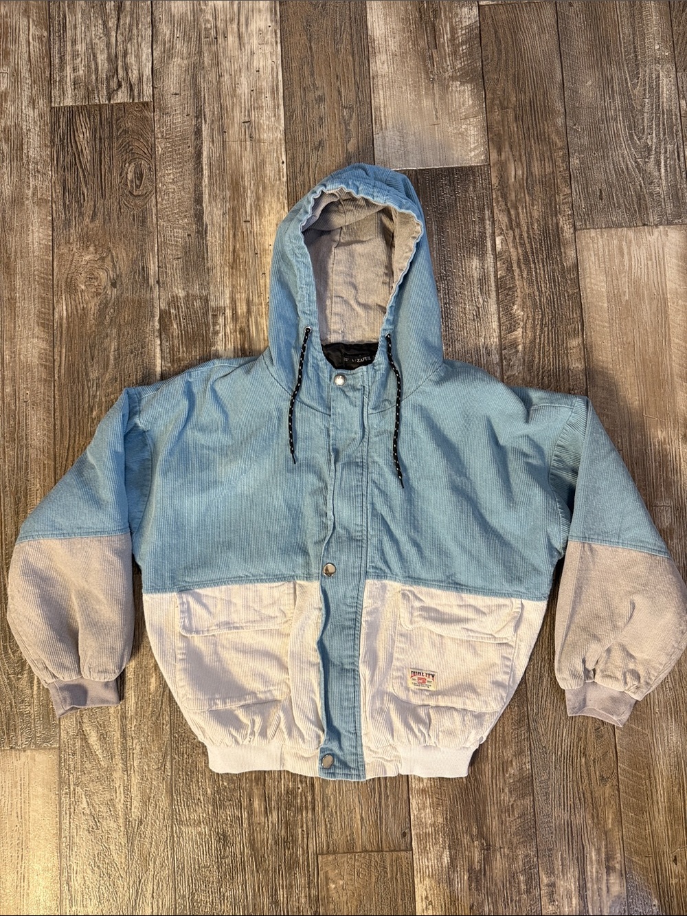 🌟LIZAFUL 🌟Women’s Colorblock Hooded Puffer Jacket in Light Blue and Cream